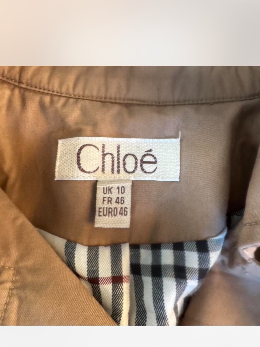 Chloé Tan Trench Coat with Check Lining